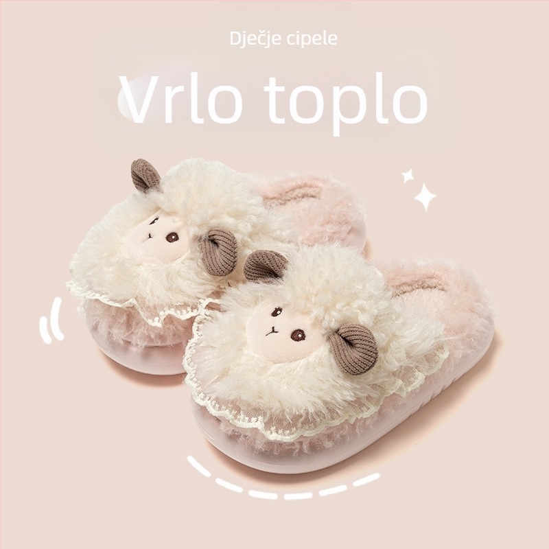 Dječje pamučne papuče s karikaturom ovčice, gornji dio od flisa, EVA potplat, jesen-zima 2025