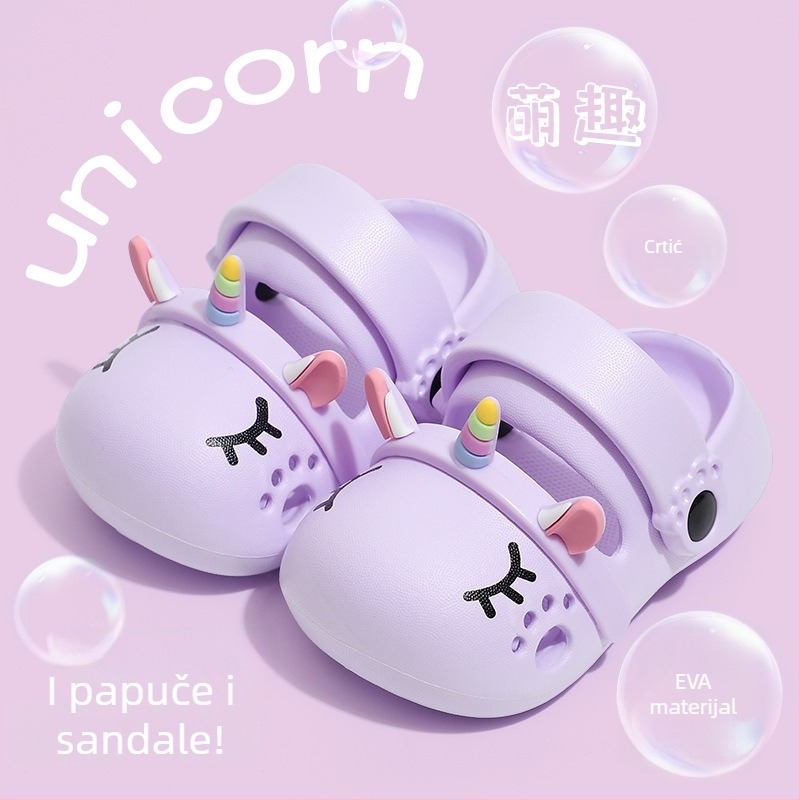 Dječje Crocs-stil EVA sandale s zatvorenim prstima, unisex, za dob 1–16 godina, motiv jednorog Cartoon Paradise, proljetno izdanje 2025