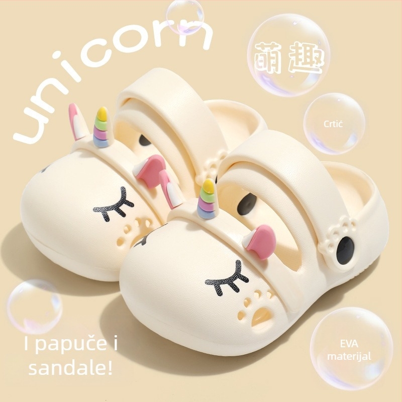 Dječje Crocs-stil EVA sandale s zatvorenim prstima, unisex, za dob 1–16 godina, motiv jednorog Cartoon Paradise, proljetno izdanje 2025