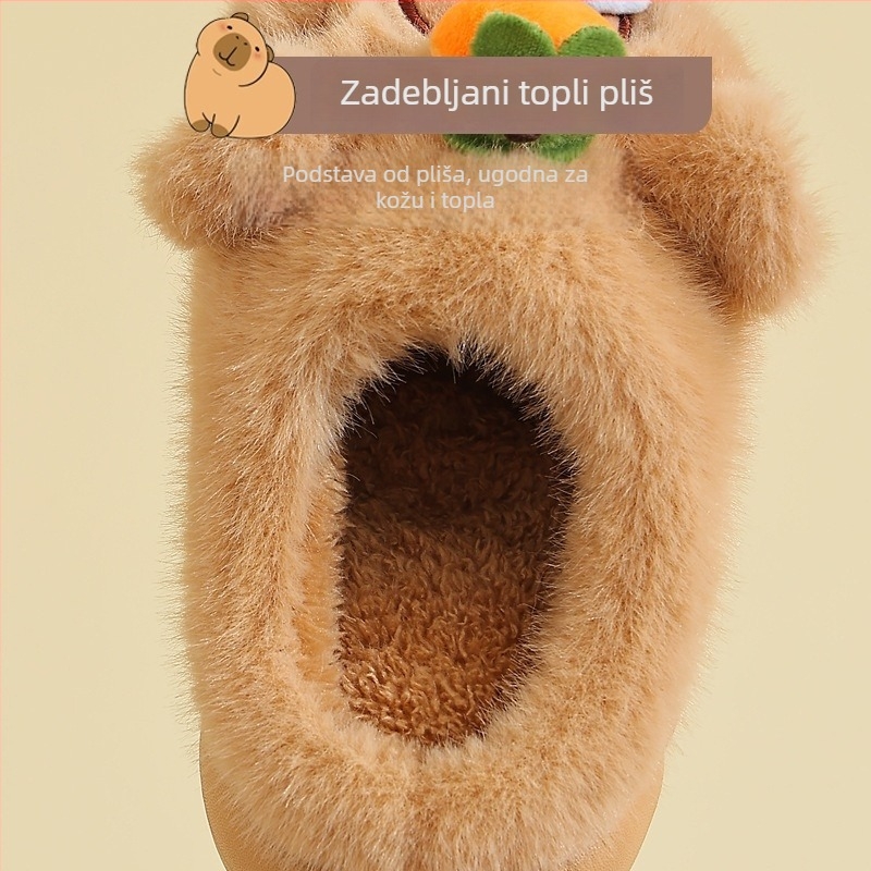 Kapibara dječje pamučne papuče za zimu, protuklizne, tople unutarnje papuče za dječake i djevojčice