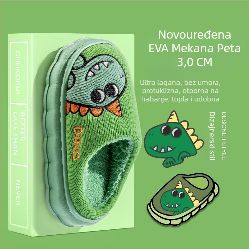 Dječje papuče od pamuka s plišanim gornjim dijelom, EVA potplat, crtani životinjski uzorak, protuklizne, za uzrast 4–16 godina
