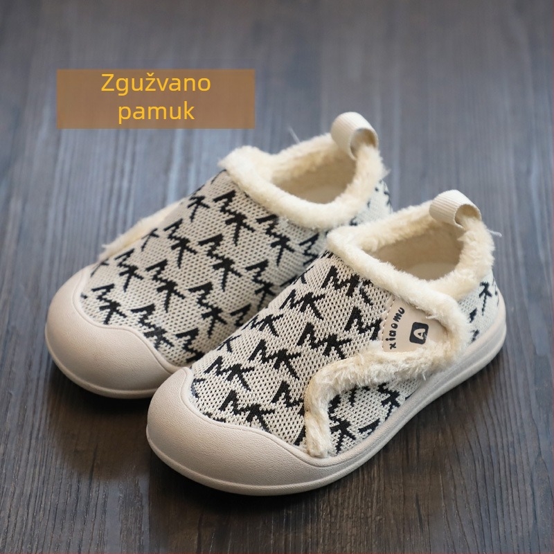 Unisex dječje unutarnje papuče — Velcro zatvarač, mrežasti gornji dio, gumeni potplat, debeli dizajn, uzorak s slovima