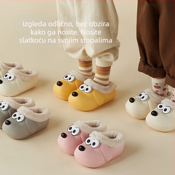 Dječje pamučne papuče za unutarnju upotrebu – tople, unisex; potplat EVA; gornji dio EVA i plišasti velur; uzorak: crtani; dobna skupina: 1–16 godina; sezona jesen/zima