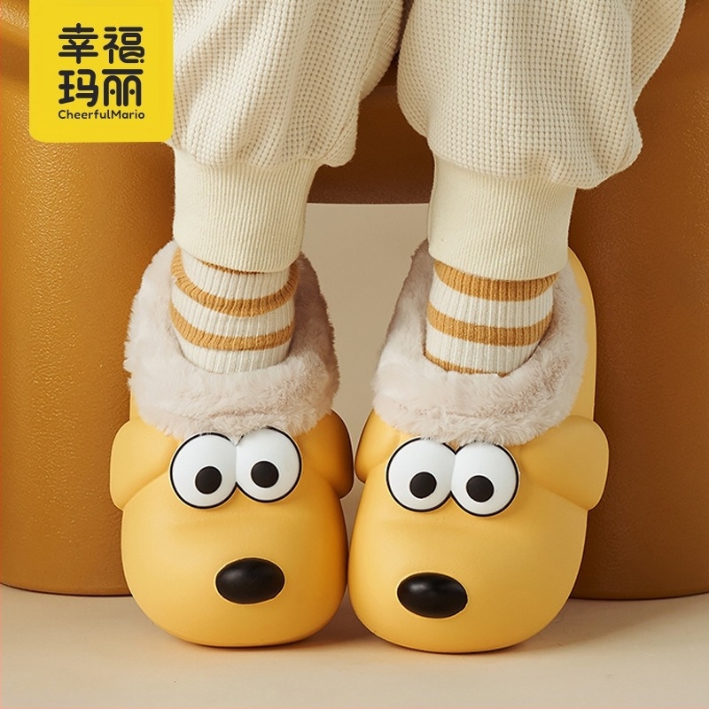 Dječje pamučne papuče za unutarnju upotrebu – tople, unisex; potplat EVA; gornji dio EVA i plišasti velur; uzorak: crtani; dobna skupina: 1–16 godina; sezona jesen/zima