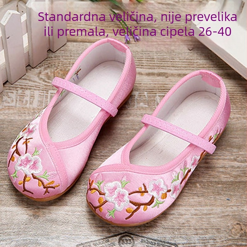 Dječje izvezeni baletanke za djevojčice - etnički kineski stil, prugasti uzorak, PU gornji dio, plastična đon, prozračnost