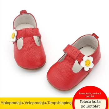 Cipele od prave kože za bebe i djecu predškolske dobi, s T-trakom i Velcro zatvaranjem, crveni cvjetni uzorak
