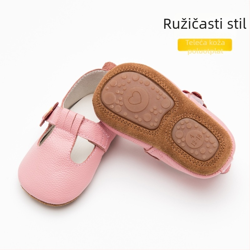 Cipele od prave kože za bebe i djecu predškolske dobi, s T-trakom i Velcro zatvaranjem, crveni cvjetni uzorak