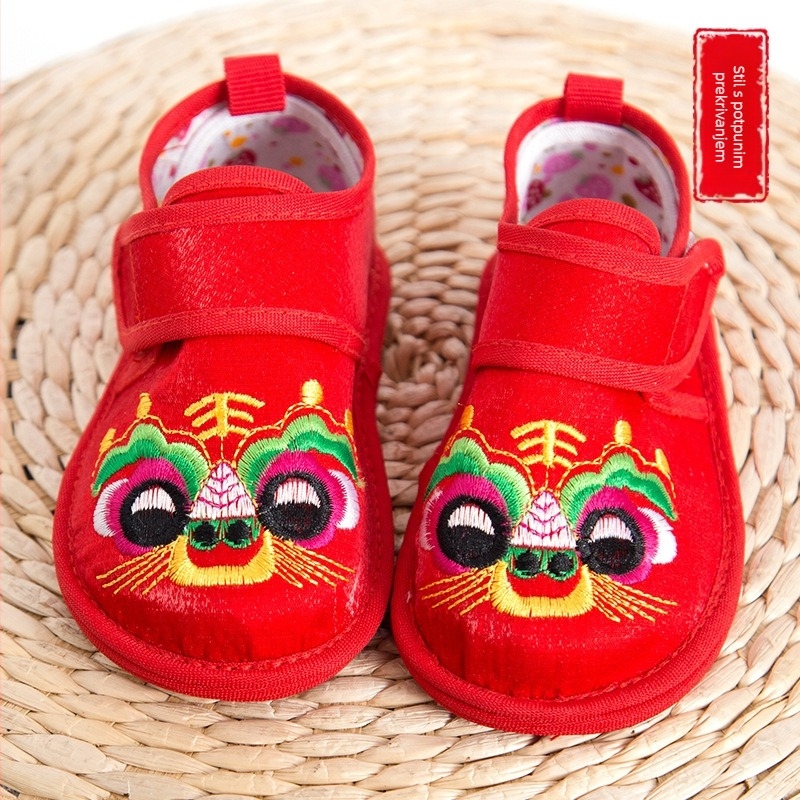 Tradicionalne platnene cipele za djecu, Velcro zatvarač, gornji dio od brokatnog pamuka, uzorak životinja, potplat od platna