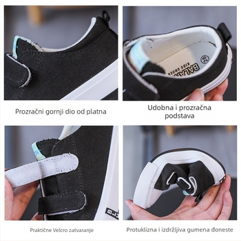 Dječje platnene tenisice s Velcro kopčom, niski gornji dio, gumena potplat, protuklizno i otporno na habanje