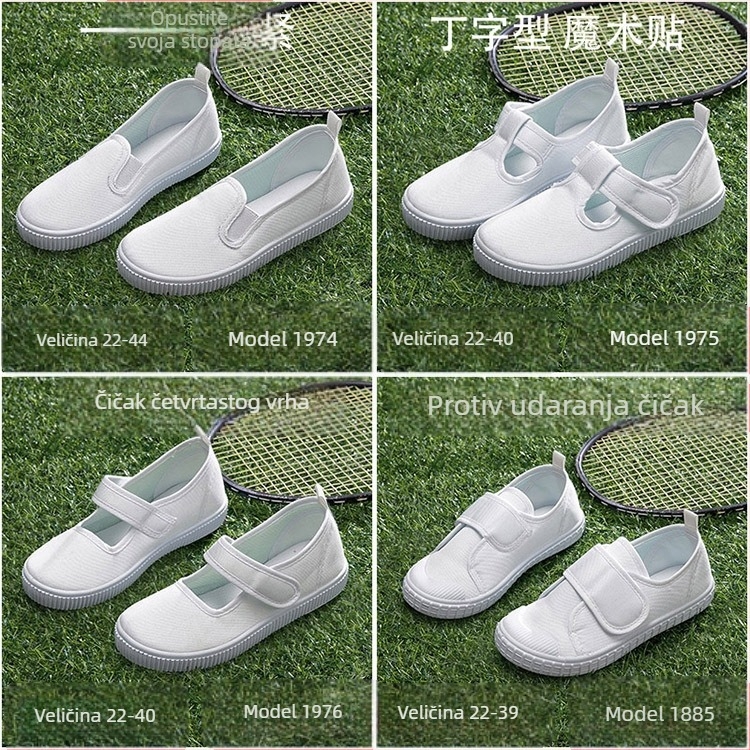 Dječje bijele platnene tenisice s Velcro zatvaračem – unisex, unutarnje tenisice, prozračne i protuklizne