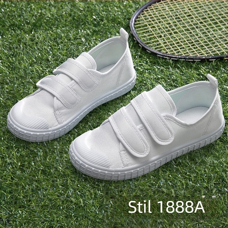 Dječje bijele platnene tenisice s Velcro zatvaračem – unisex, unutarnje tenisice, prozračne i protuklizne