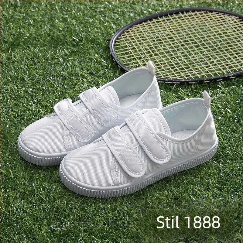 Dječje bijele platnene tenisice s Velcro zatvaračem – unisex, unutarnje tenisice, prozračne i protuklizne