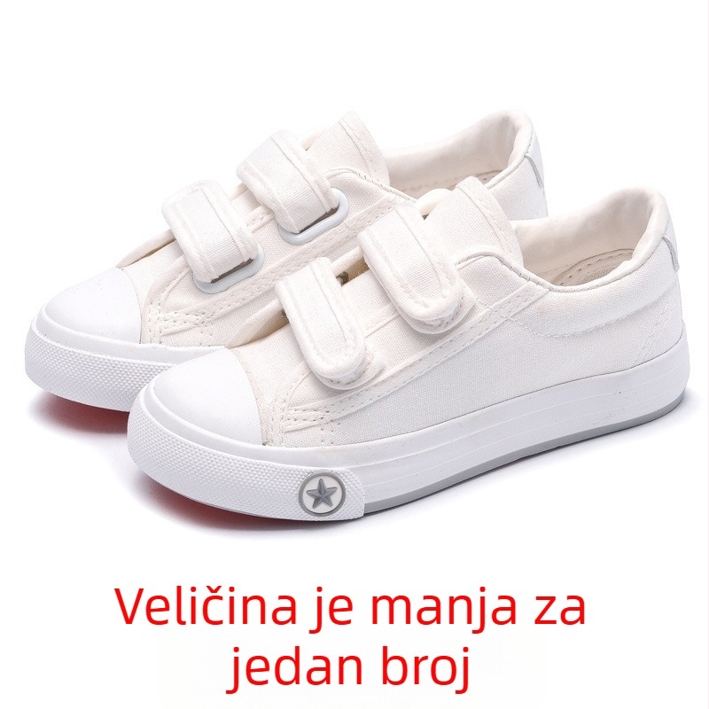 Dječje prozračne canvas tenisice s Velcro zatvaranjem, niski gornji dio, vulkanizirana gumena potplat, PU ulošak.