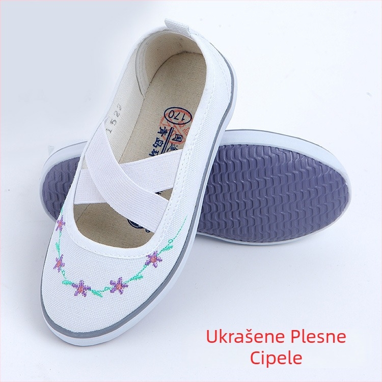 Dječje platnene tenisice za dečke i djevojčice, bijele indoor tenisice za školu i ples