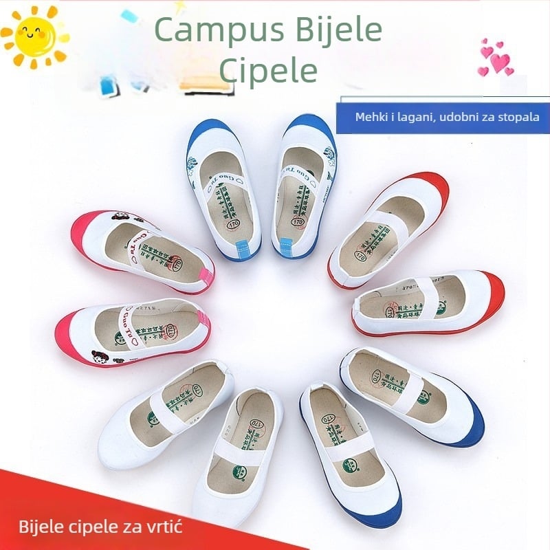 Dječje platnene tenisice za dečke i djevojčice, bijele indoor tenisice za školu i ples