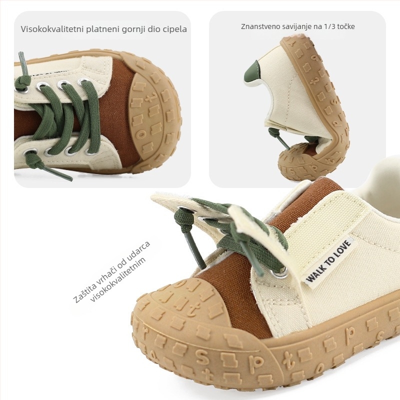 Dječje platnene tenisice s Velcro remenom - unisex, niski gornji dio, TPR đon, pamučna podstava