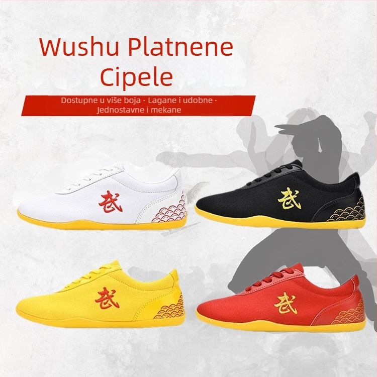 Cipele za borilačke vještine – platneni gornji dio, niski gležanj, prednje vezivanje šnalama, lagane, potplat od teleće tetive