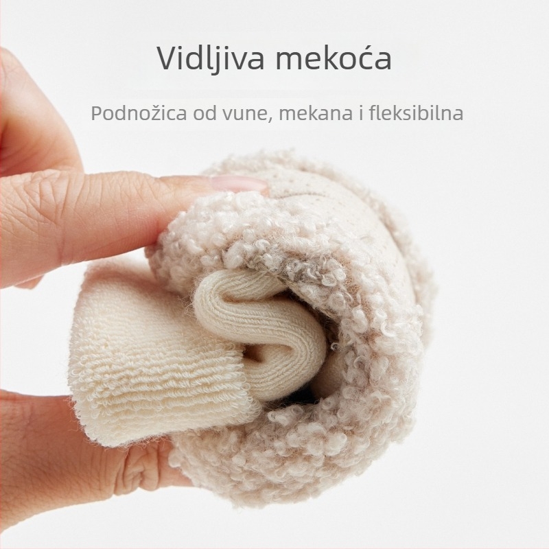 Unisex bebe čarapica-cipele za unutarnju upotrebu s flisom, protuklizna potplata, visoki vrh, karikatura uzorak, 12–36 mjeseci