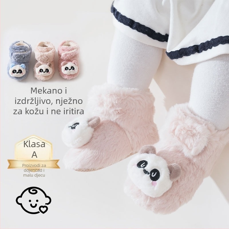 Dječje unutarnje cipelice protiv klizanja s mekanim plišastim gornjim dijelom, tople i debele, Panda crtež, Velcro zatvarač, 6–12 mjeseci, unisex