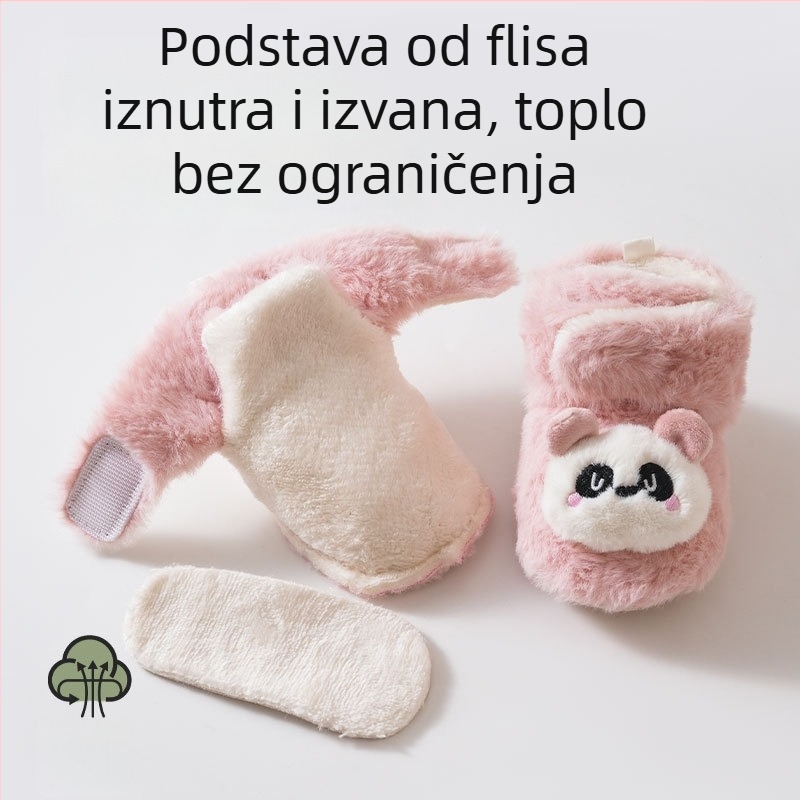 Dječje unutarnje cipelice protiv klizanja s mekanim plišastim gornjim dijelom, tople i debele, Panda crtež, Velcro zatvarač, 6–12 mjeseci, unisex