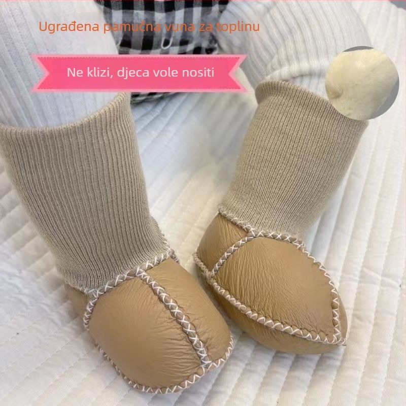 Cipelice i čarape od ovčje kože za bebe, zimske, mekana potplata, za 0–12 mjeseci