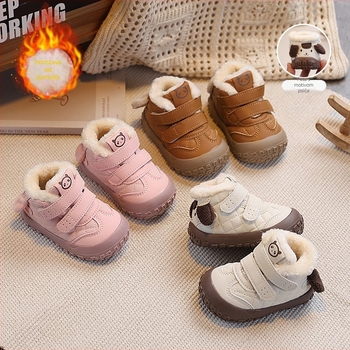 Zimske tenisice za bebe i malu djecu s flecom, debela mekana potplata, slatko štene cartoon dizajn, Velcro zatvaranje, tople svakodnevne tenisice za uzrast 12–36 mjeseci