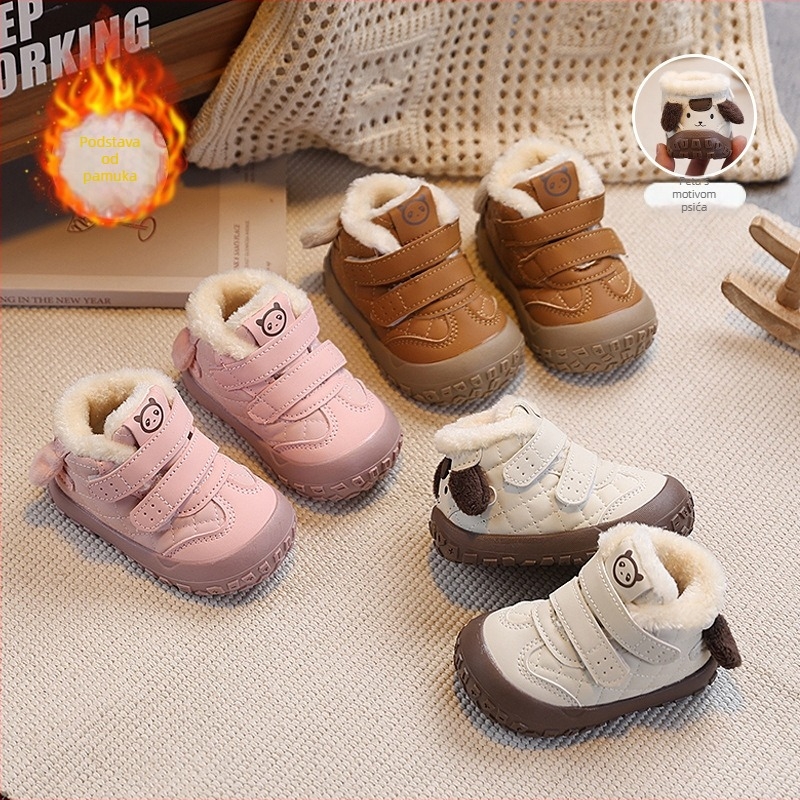 Zimske tenisice za bebe i malu djecu s flecom, debela mekana potplata, slatko štene cartoon dizajn, Velcro zatvaranje, tople svakodnevne tenisice za uzrast 12–36 mjeseci