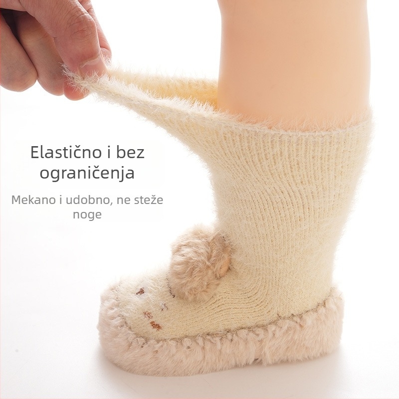 Set dječjih unutarnjih cipela i čarapa, zimska flis podstava, protuklizna potplata, cartoon uzorak