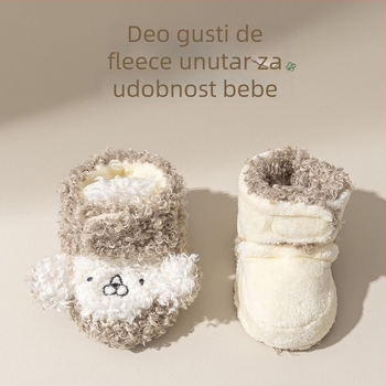 Zimske cipele za bebe s toplom podlogom, anti-slip potplatom, Velcro zatvaračem, mekanim potplatom, crtani uzorak