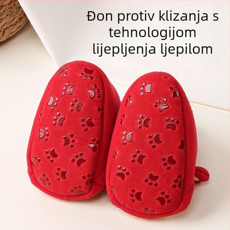 Crvene bebine cipele za Novu godinu, s fleece podstavom, za prve korake, tople i protuklizne, za 6–12 mjeseci