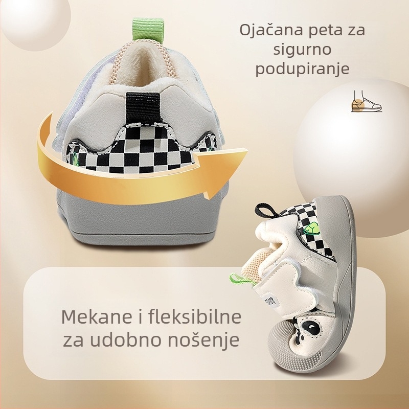 Zimske cipelice za bebe 2025, s fleec unutrašnjosti, mekana potplat, protuklizne, gornji dio od umjetne kože, Velcro zatvarač, unisex