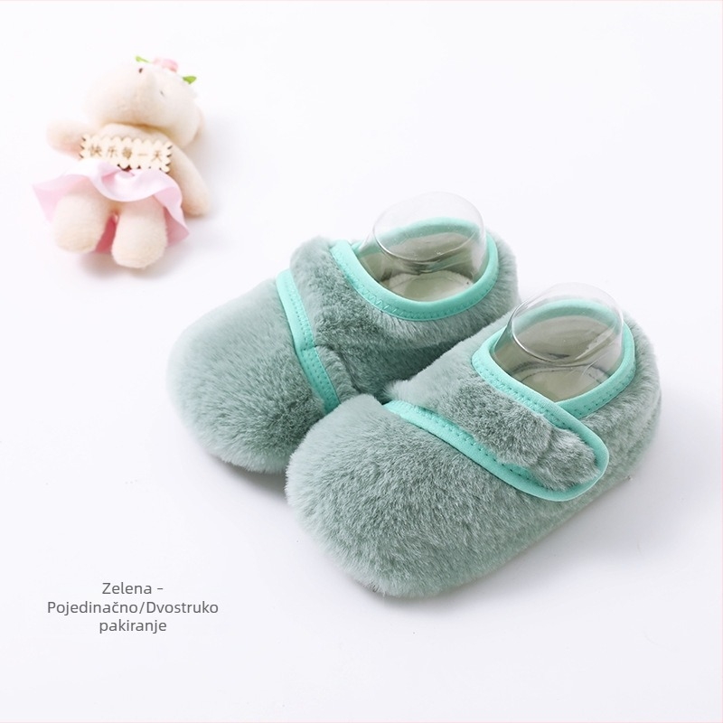 Dječje unutarnje papuče s vunenom podstavom i debelim potplatom, protuklizne, Velcro zatvarač, s krznom zečje dlake, za zimu, proljeće i jesen