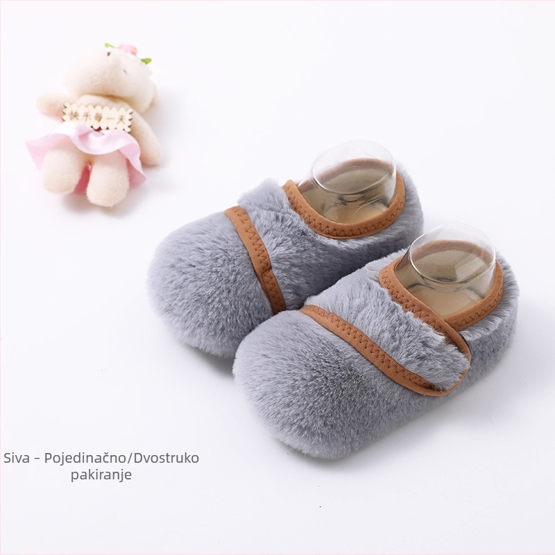 Dječje unutarnje papuče s vunenom podstavom i debelim potplatom, protuklizne, Velcro zatvarač, s krznom zečje dlake, za zimu, proljeće i jesen