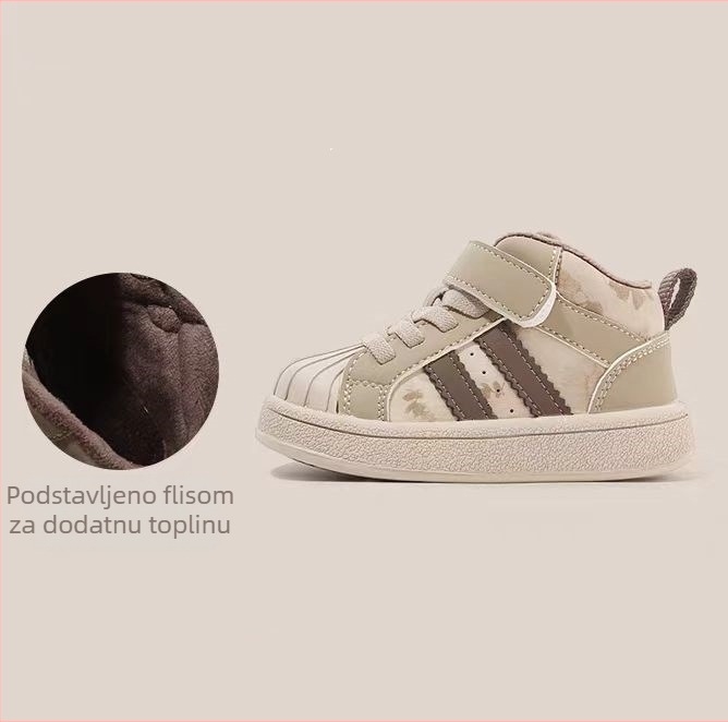 Shell-Toe dječje tenisice s Velcro kopčom, mek podplat, za učenje hodanja, proljeće-jesen, prugasti mikrovlaknasti materijal