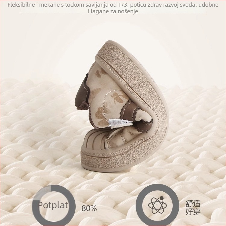 Shell-Toe dječje tenisice s Velcro kopčom, mek podplat, za učenje hodanja, proljeće-jesen, prugasti mikrovlaknasti materijal