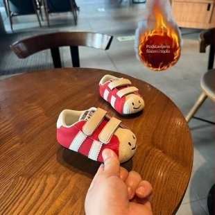Dječje tenisice za dječake s mekanom podom, zimske tenisice na Velcro, niski gornji dio, Shell Toe stil, karikaturni dizajn s osmijehom, korejski stil, za 12–36 mjeseci