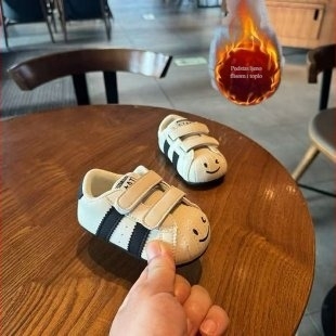 Dječje tenisice za dječake s mekanom podom, zimske tenisice na Velcro, niski gornji dio, Shell Toe stil, karikaturni dizajn s osmijehom, korejski stil, za 12–36 mjeseci