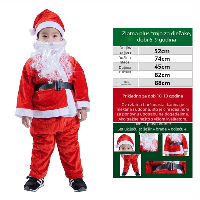 Kostim Djeda Božićnjaka za odrasle i djecu, tkanina, šivano, rekviziti za kostim, Le Qi