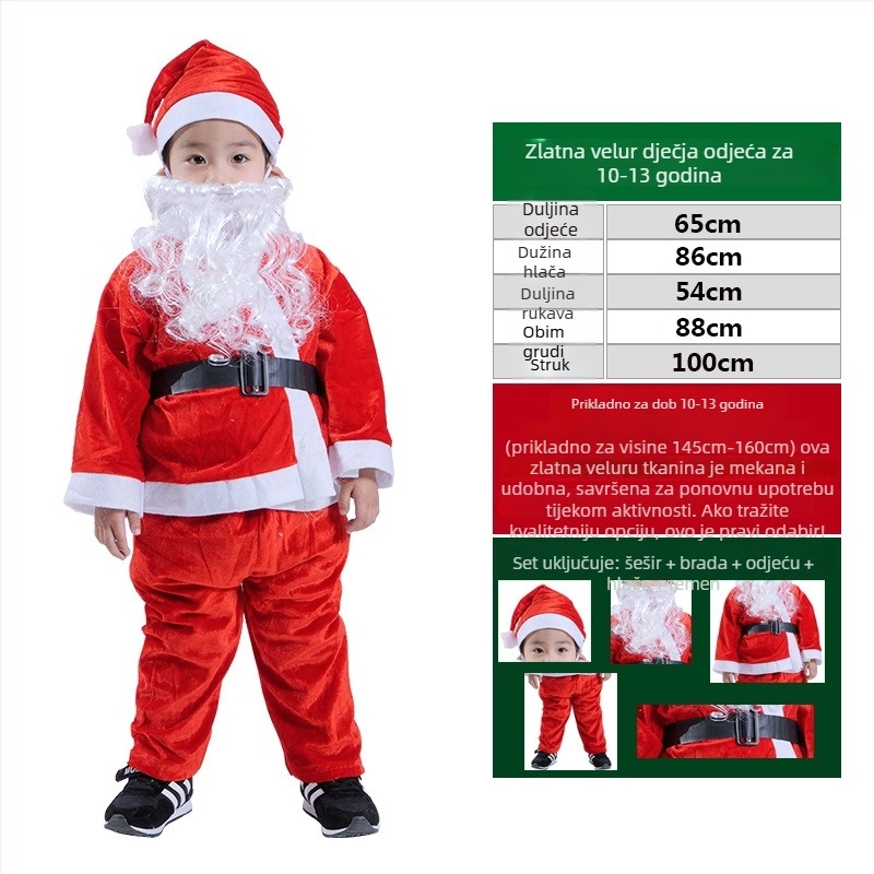 Kostim Djeda Božićnjaka za odrasle i djecu, tkanina, šivano, rekviziti za kostim, Le Qi