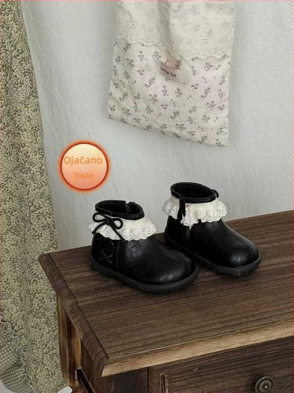 Dječje čizme s bočnim zatvaračem, gornji dio od mikrovlaknenog materijala, gumena potplat, jednobojni dizajn, retro stil