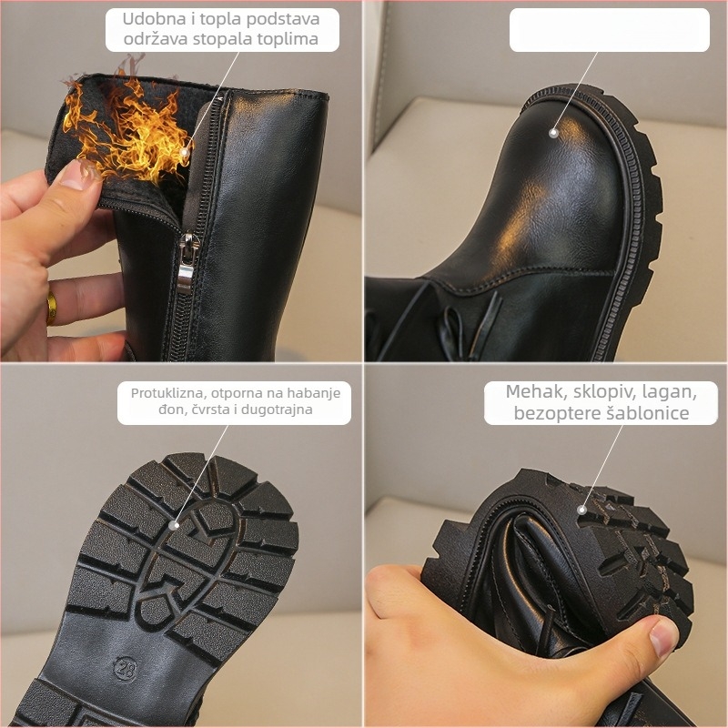 Martin čizme za djevojčice, PU gornji dio, visok štit, bočni zatvarač, gumeni đon, uzrast 7–16, Zima 2025