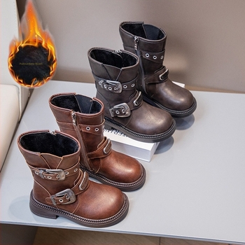 Dječje Martin čizme s fleece unutrašnjosti, gornji dio od umjetne kože, gumena potplat, srednja visina potkoljenice, jesen-zima 2024