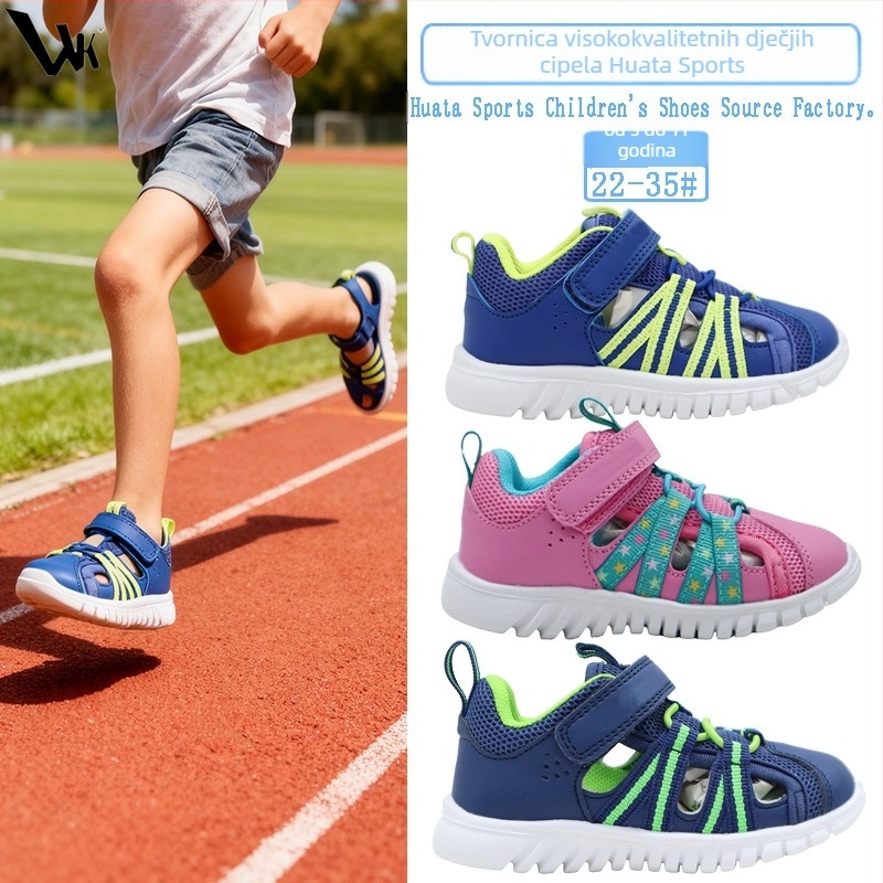 Dječje plažne sandale — gornji dio PU+mesh, Velcro kopča, EVA đon, unisex, za uzrast 4–12 godina