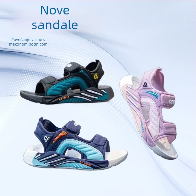 Dječje sportske sandale s PVC gornjim dijelom, gumom, Velcro kopča, za djecu 4–16 godina, proljeće 2025