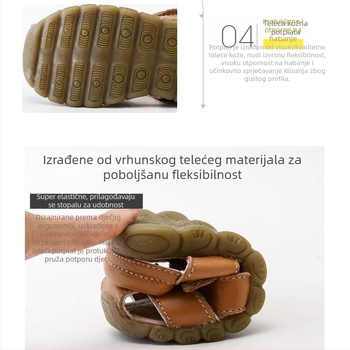 Dječje sandale od prave kože s zatvorenim prstom, mekana potplata protiv klizanja, sandale za plažu za djecu, Velcro zatvarač