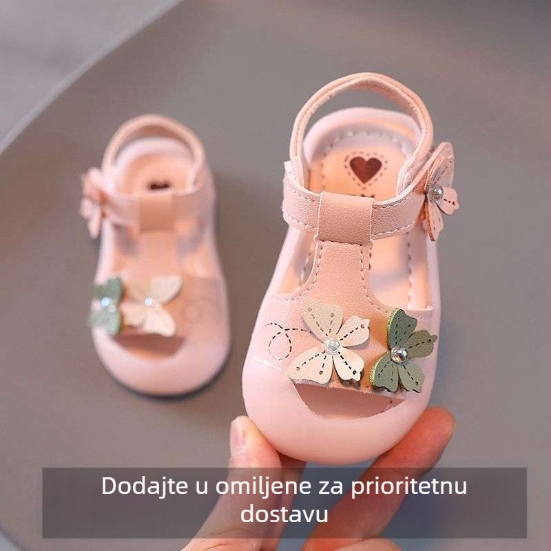 Dječji sandali za djevojčice s protukliznom mekanom potplatom, stil princeze, gornji materijal mikrovlaknena koža, potplat od teleće tetive, za djecu 1–3 godina
