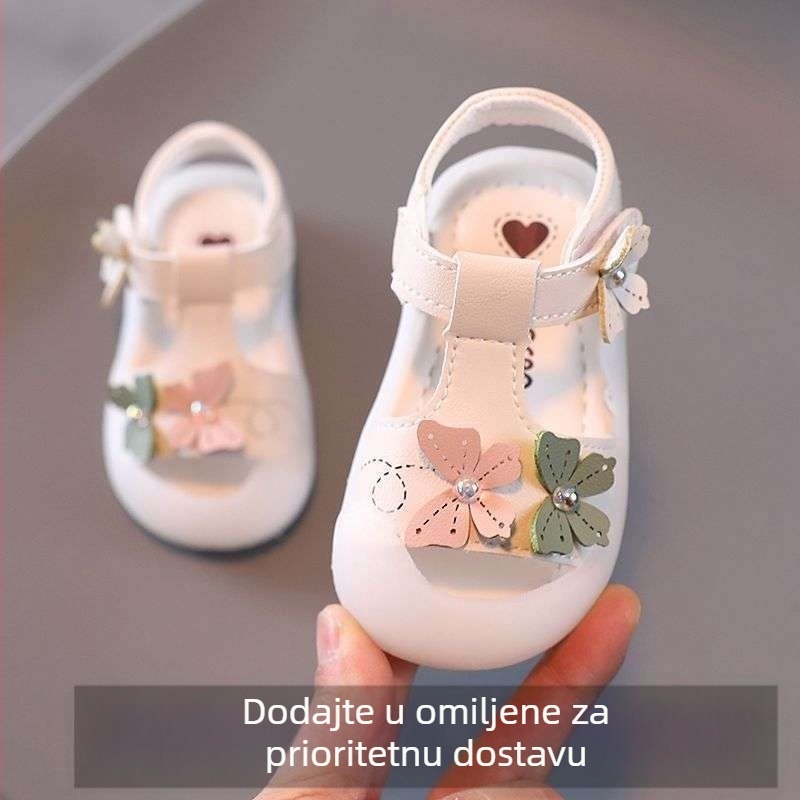 Dječji sandali za djevojčice s protukliznom mekanom potplatom, stil princeze, gornji materijal mikrovlaknena koža, potplat od teleće tetive, za djecu 1–3 godina