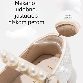 Cipele za djevojčice od kože s kristalima, stil princeze, Velcro zatvarač, proljeće–jesen 2026