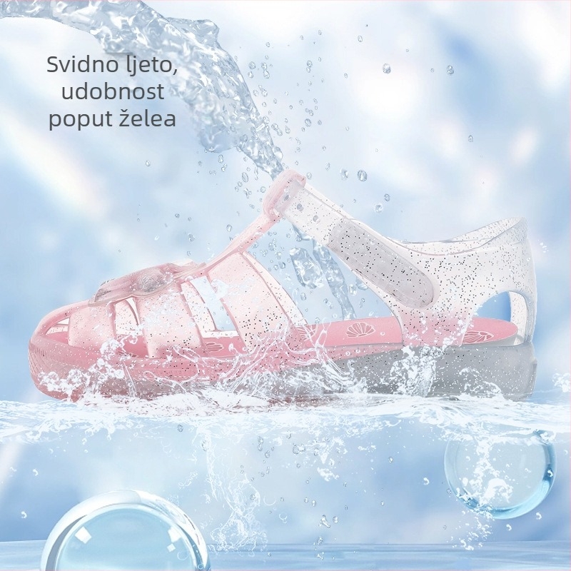 Dječje Jelly sandale za ljeto 2025 - za djevojčice, vodene i plažne cipele s neklizajućom mekom potplatom, zatvorenim vrhom, kristalni detalji