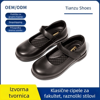 Dječje kožne cipele za djevojčice, crne, ljeto, protuklizne, s Velcro zatvaračem, školske princeze cipele